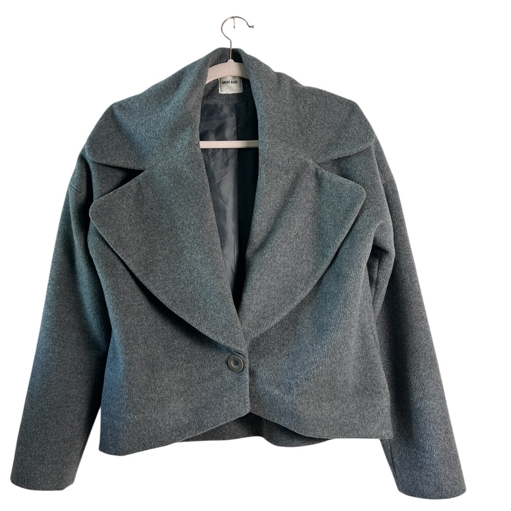 Anine Bing Gray Cropped Coat Long Sleeves Minimalist Outerwear‎